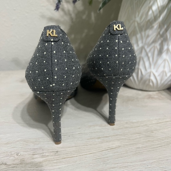 Fabulous Karl Lagerfeld Jeane2 Gray White Polka Dot Heels Women’s Size 8 - Picture 4 of 7
